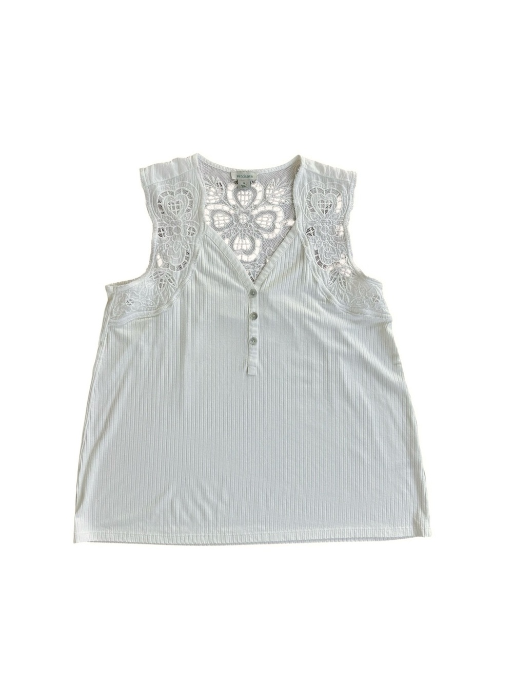 Sundance White Ribbed Lace Embroidered Tank
